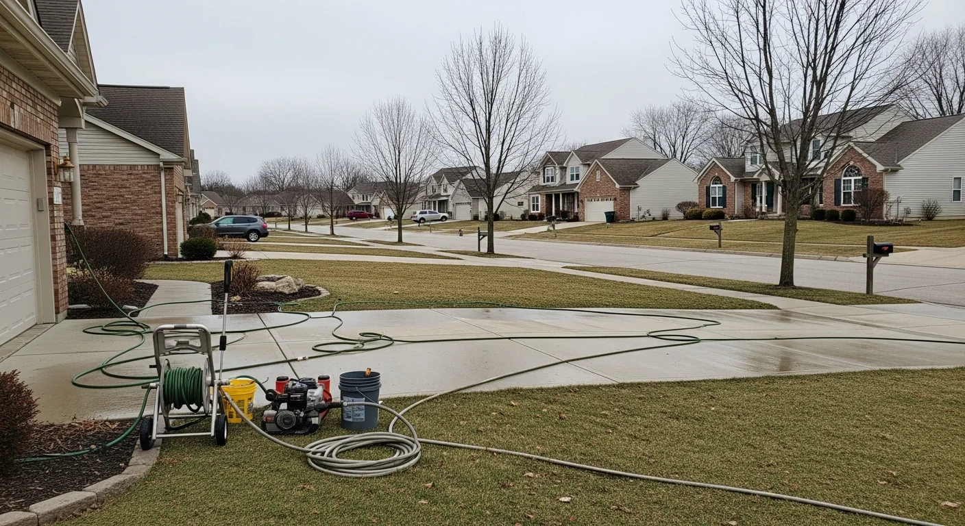 Suburban Canton, Michigan neighborhood with well-maintained homes and manicured lawns