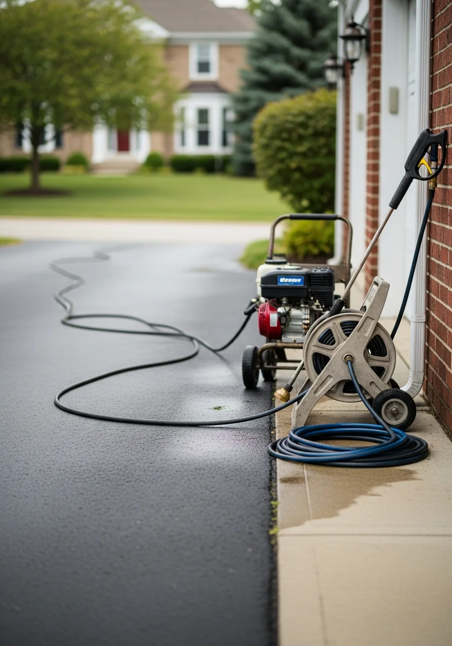 Professional tradesperson installing or repairing exterior element on a Novi home.